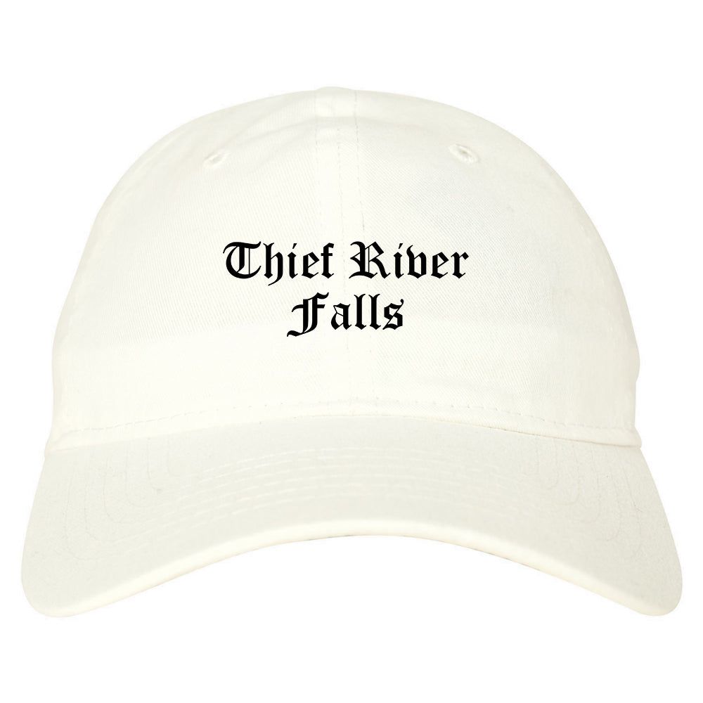 Thief River Falls Minnesota MN Old English Mens Dad Hat Baseball Cap White