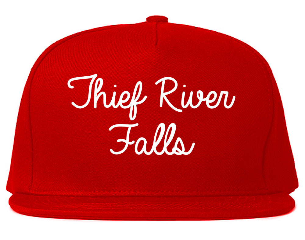 Thief River Falls Minnesota MN Script Mens Snapback Hat Red