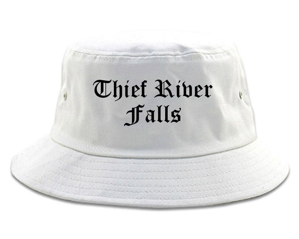 Thief River Falls Minnesota MN Old English Mens Bucket Hat White