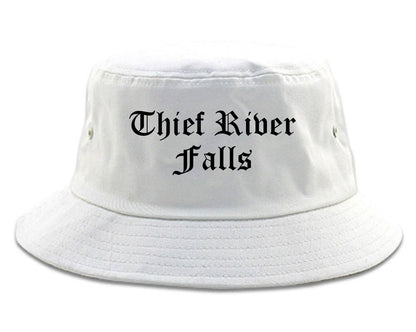 Thief River Falls Minnesota MN Old English Mens Bucket Hat White
