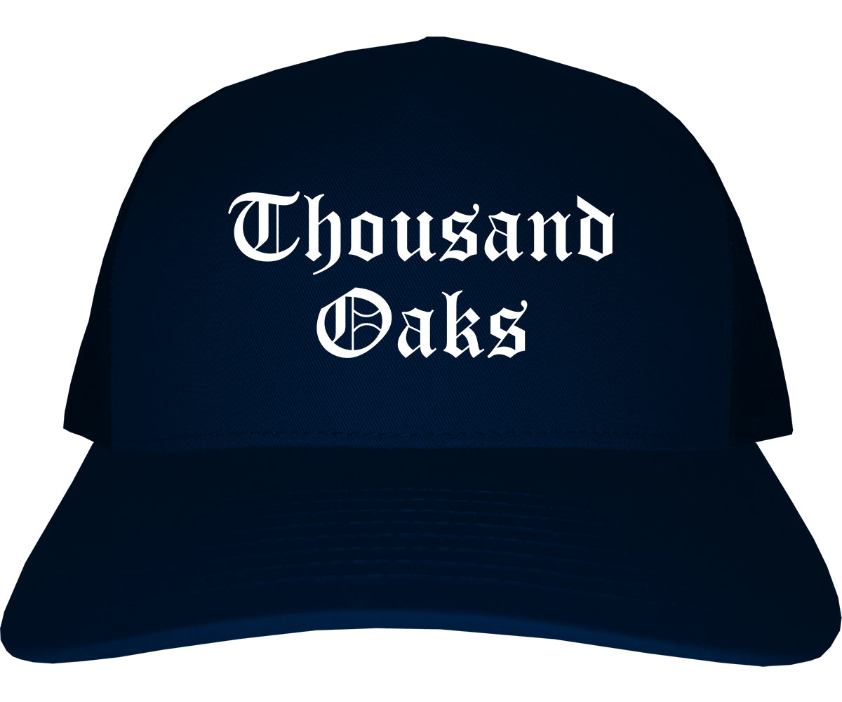 Thousand Oaks California CA Old English Mens Trucker Hat Cap Navy Blue
