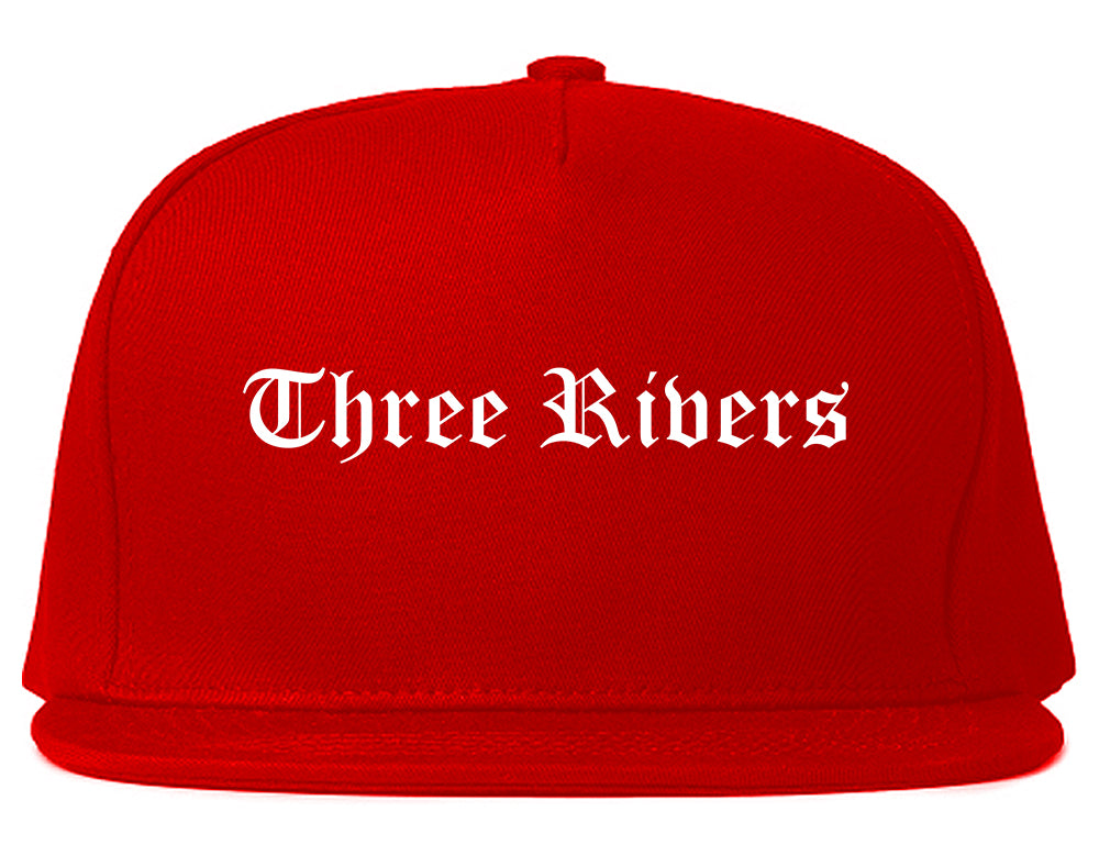 Three Rivers Michigan MI Old English Mens Snapback Hat Red