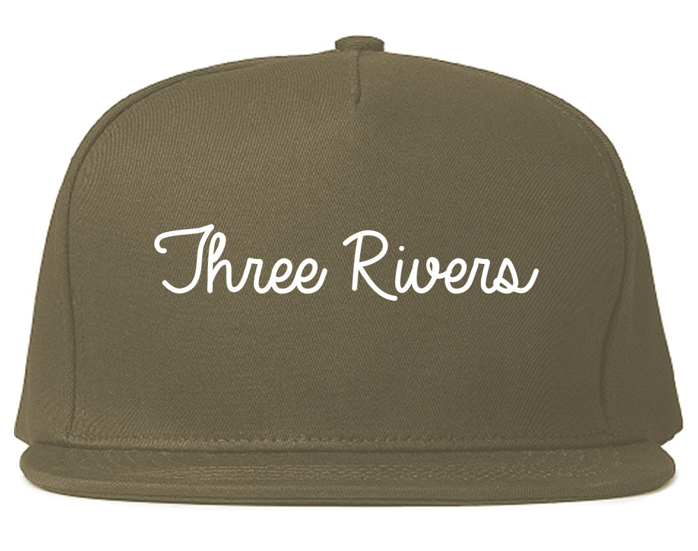 Three Rivers Michigan MI Script Mens Snapback Hat Grey