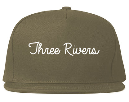 Three Rivers Michigan MI Script Mens Snapback Hat Grey