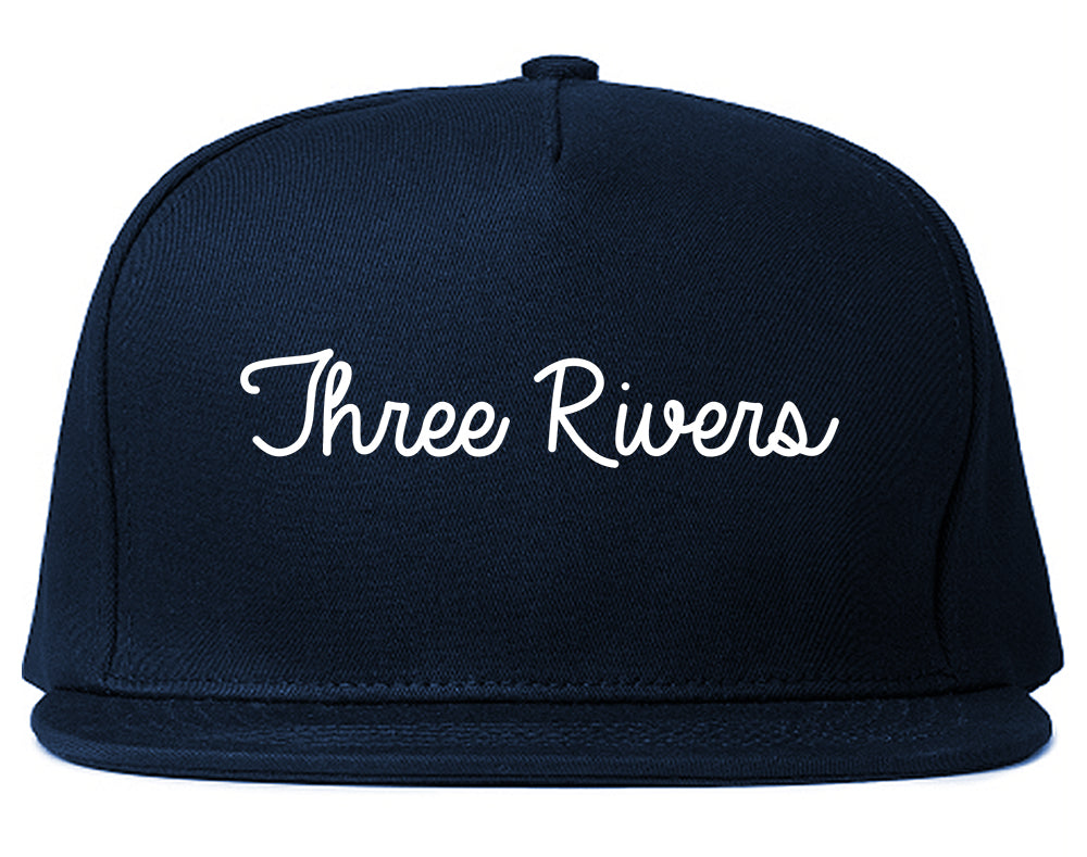 Three Rivers Michigan MI Script Mens Snapback Hat Navy Blue