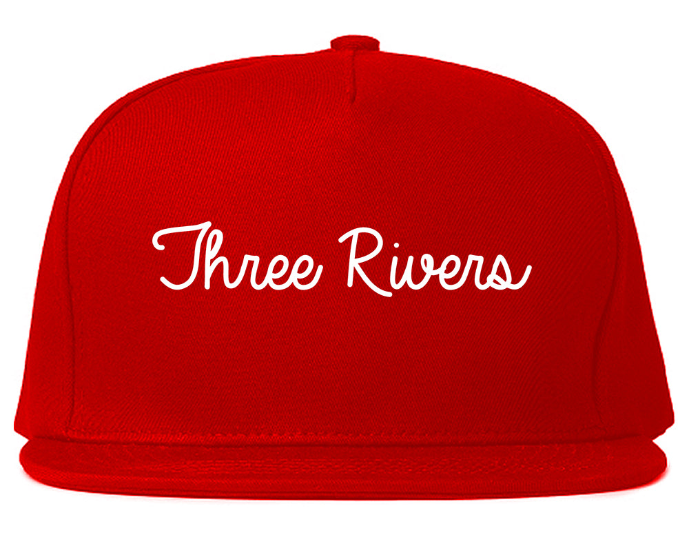 Three Rivers Michigan MI Script Mens Snapback Hat Red