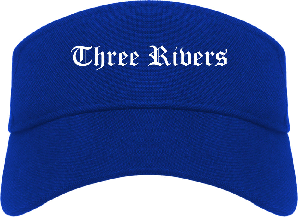 Three Rivers Michigan MI Old English Mens Visor Cap Hat Royal Blue