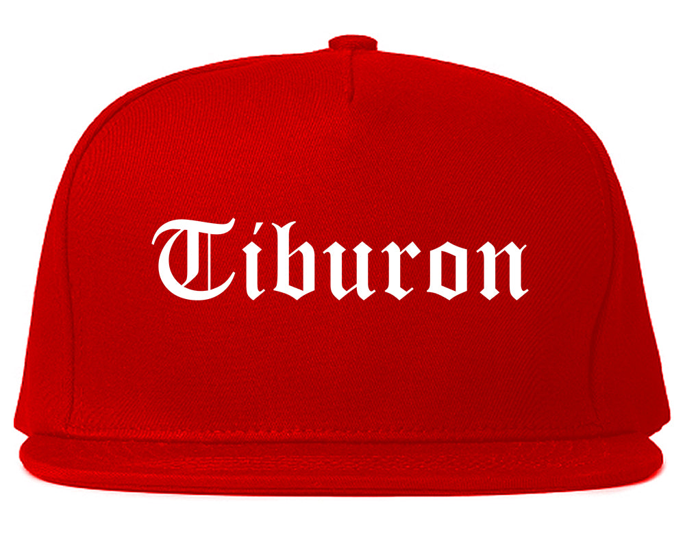 Tiburon California CA Old English Mens Snapback Hat Red