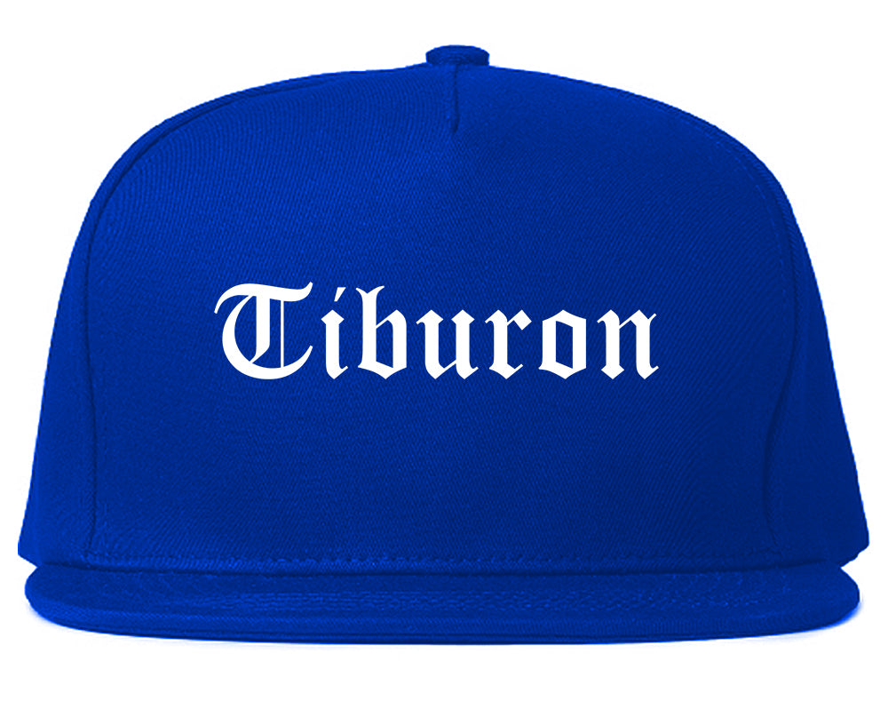 Tiburon California CA Old English Mens Snapback Hat Royal Blue