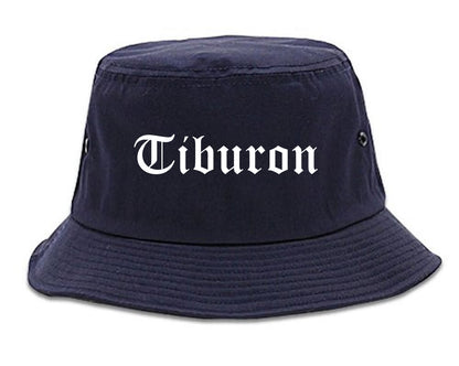 Tiburon California CA Old English Mens Bucket Hat Navy Blue