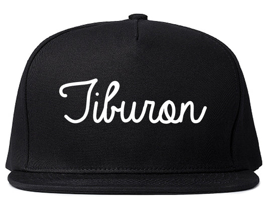 Tiburon California CA Script Mens Snapback Hat Black