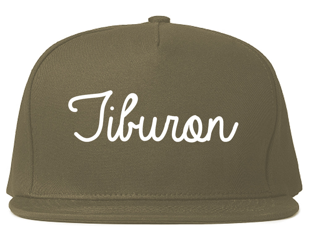 Tiburon California CA Script Mens Snapback Hat Grey