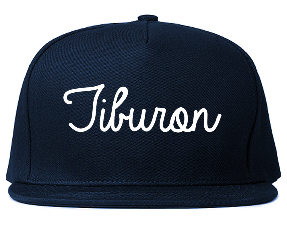 Tiburon California CA Script Mens Snapback Hat Navy Blue
