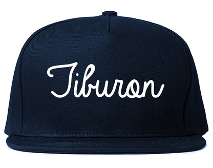 Tiburon California CA Script Mens Snapback Hat Navy Blue