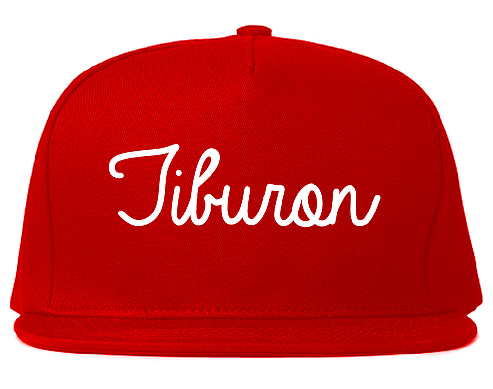 Tiburon California CA Script Mens Snapback Hat Red