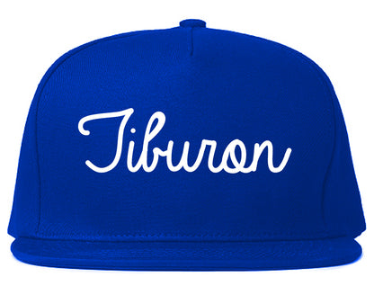 Tiburon California CA Script Mens Snapback Hat Royal Blue