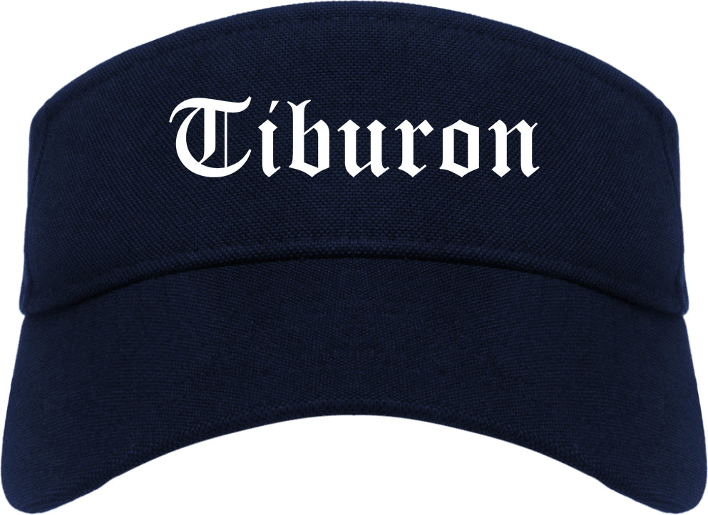 Tiburon California CA Old English Mens Visor Cap Hat Navy Blue