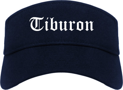 Tiburon California CA Old English Mens Visor Cap Hat Navy Blue