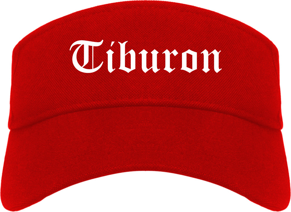 Tiburon California CA Old English Mens Visor Cap Hat Red
