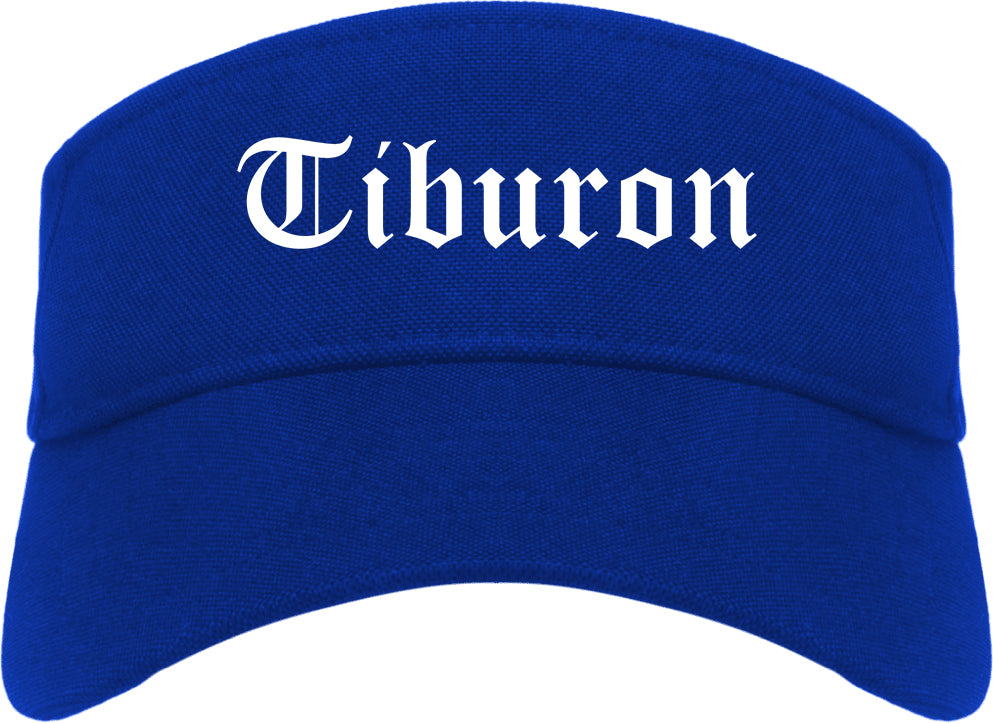 Tiburon California CA Old English Mens Visor Cap Hat Royal Blue
