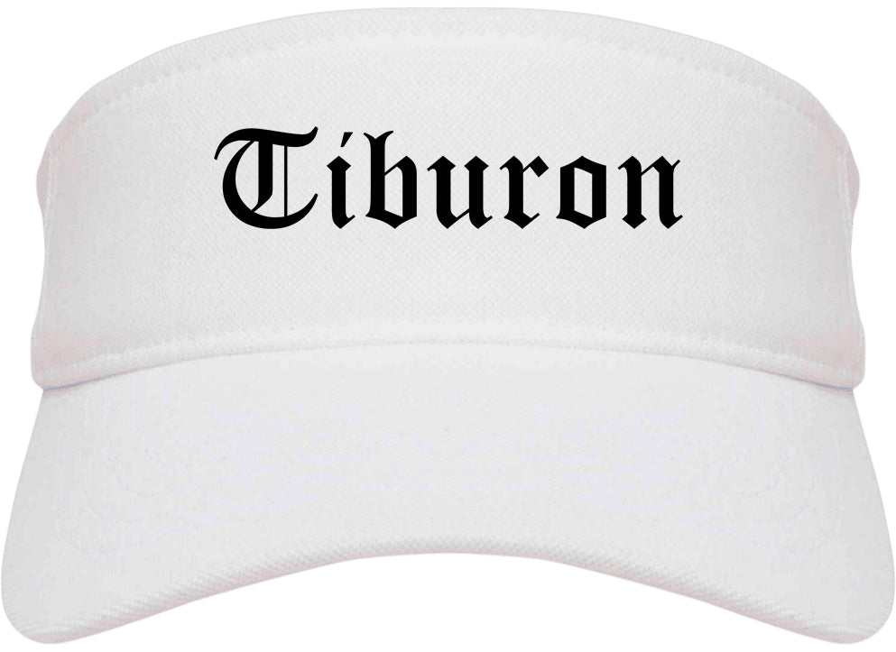 Tiburon California CA Old English Mens Visor Cap Hat White