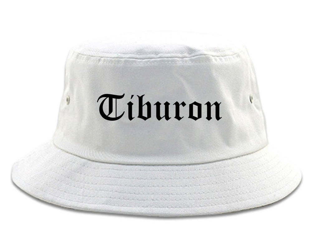 Tiburon California CA Old English Mens Bucket Hat White