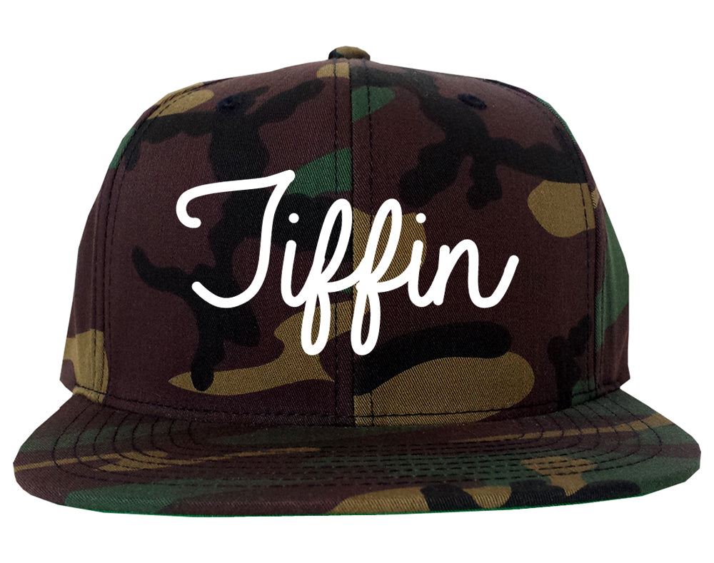 Tiffin Ohio OH Script Mens Snapback Hat Army Camo