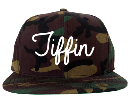 Tiffin Ohio OH Script Mens Snapback Hat Army Camo