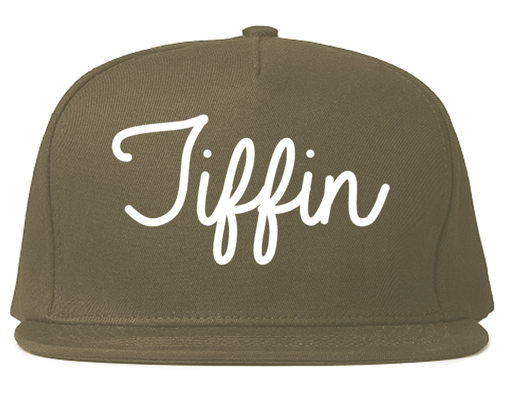 Tiffin Ohio OH Script Mens Snapback Hat Grey