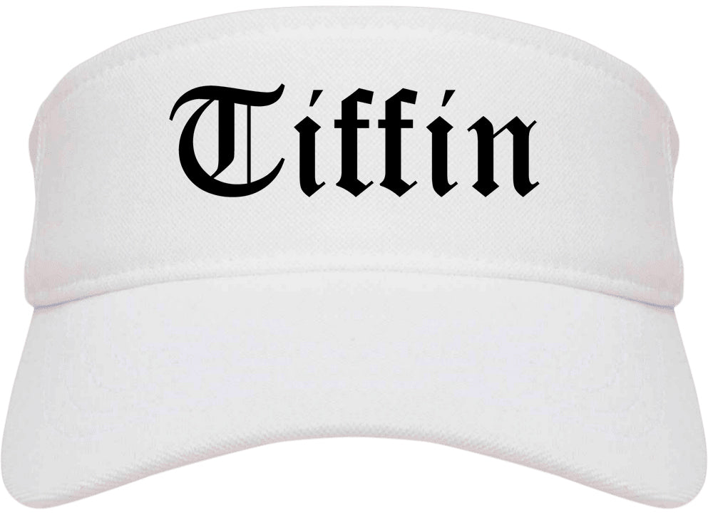 Tiffin Ohio OH Old English Mens Visor Cap Hat White
