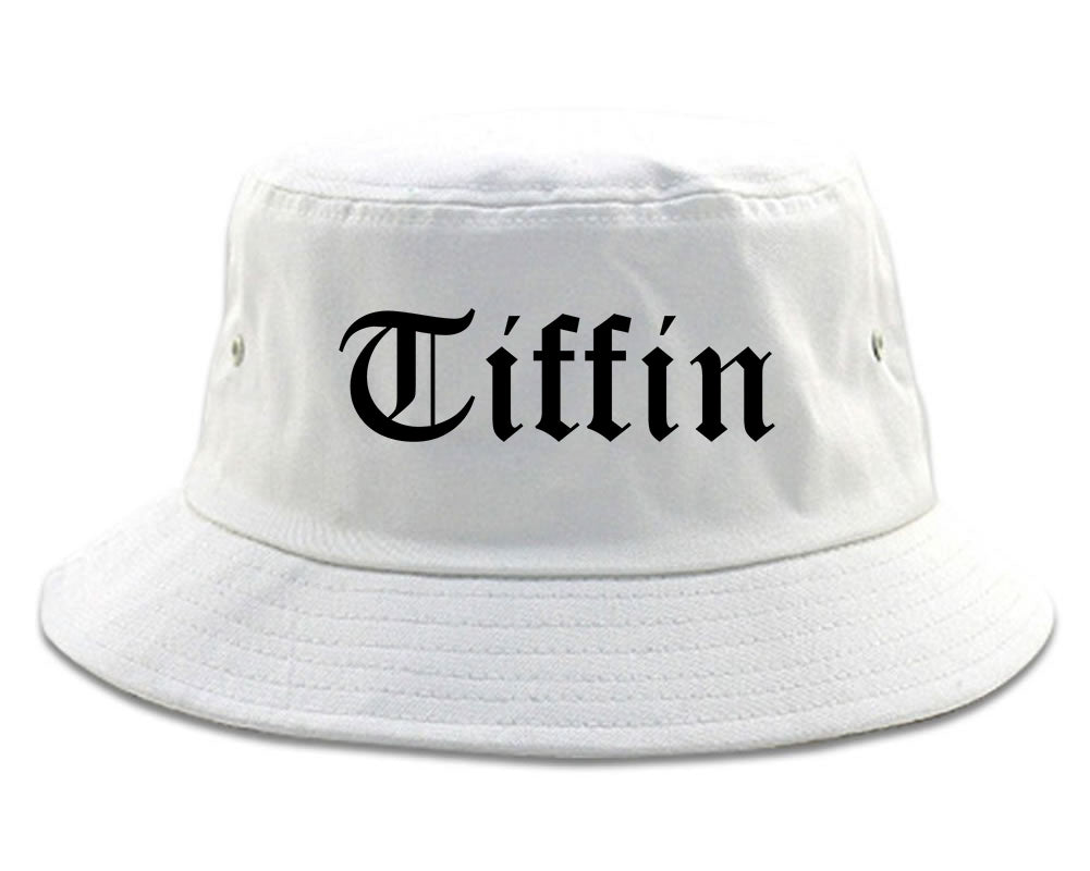 Tiffin Ohio OH Old English Mens Bucket Hat White