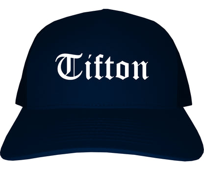Tifton Georgia GA Old English Mens Trucker Hat Cap Navy Blue