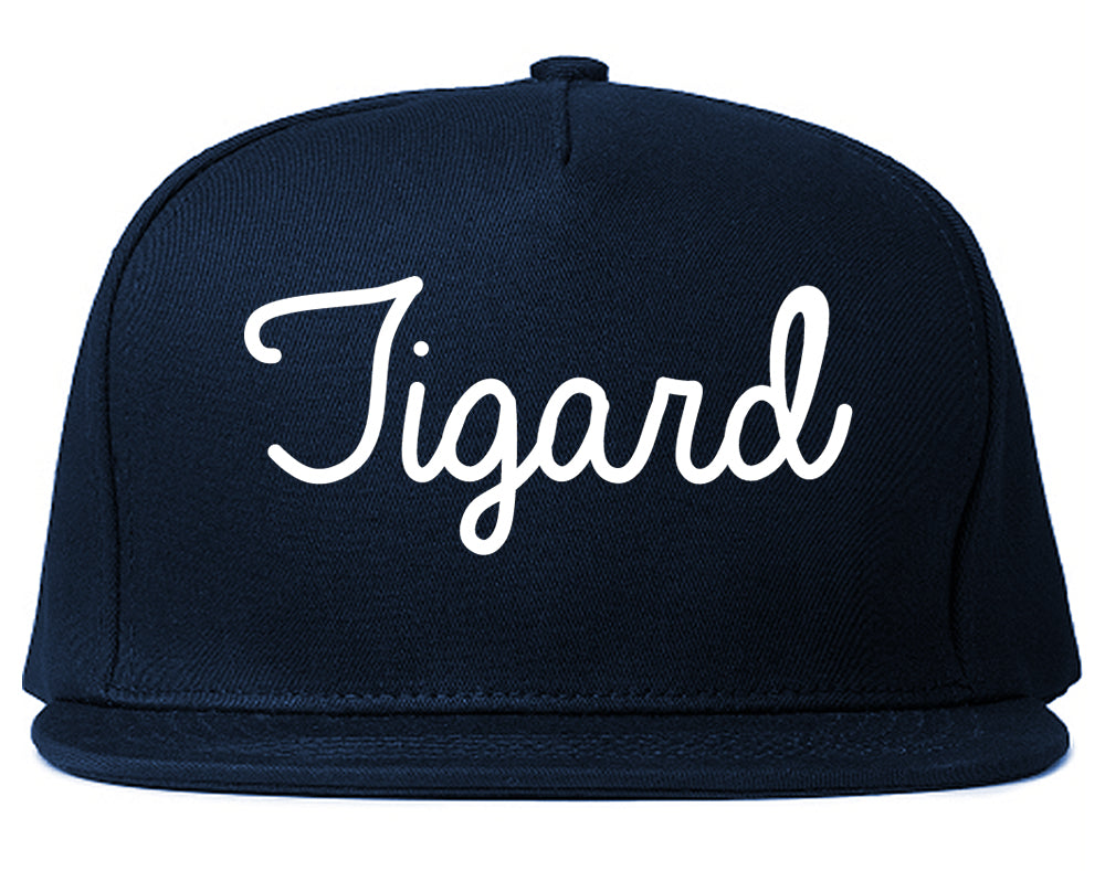 Tigard Oregon OR Script Mens Snapback Hat Navy Blue