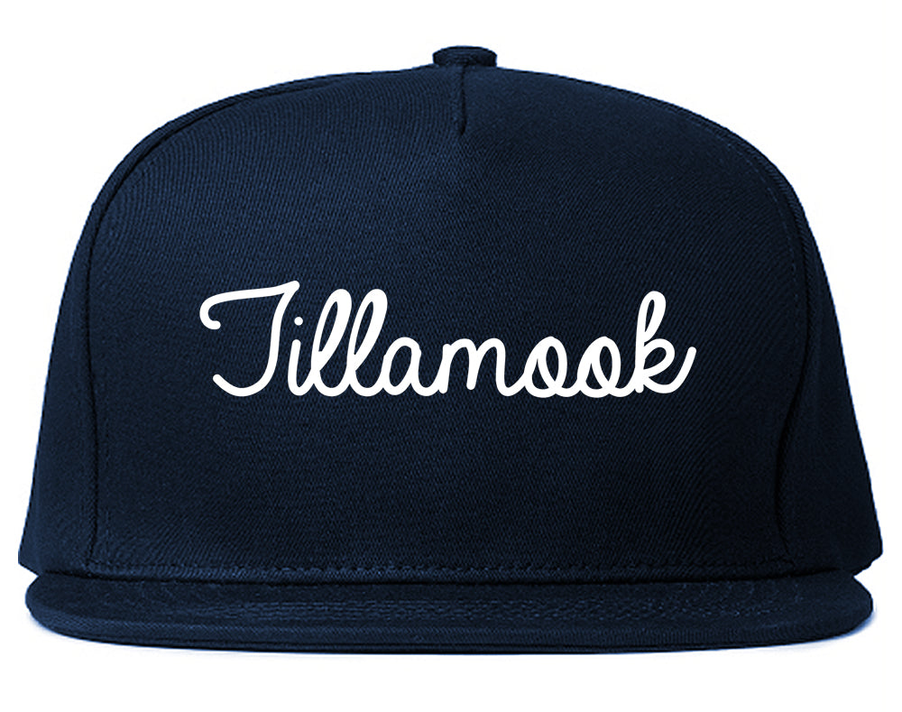 Tillamook Oregon OR Script Mens Snapback Hat Navy Blue