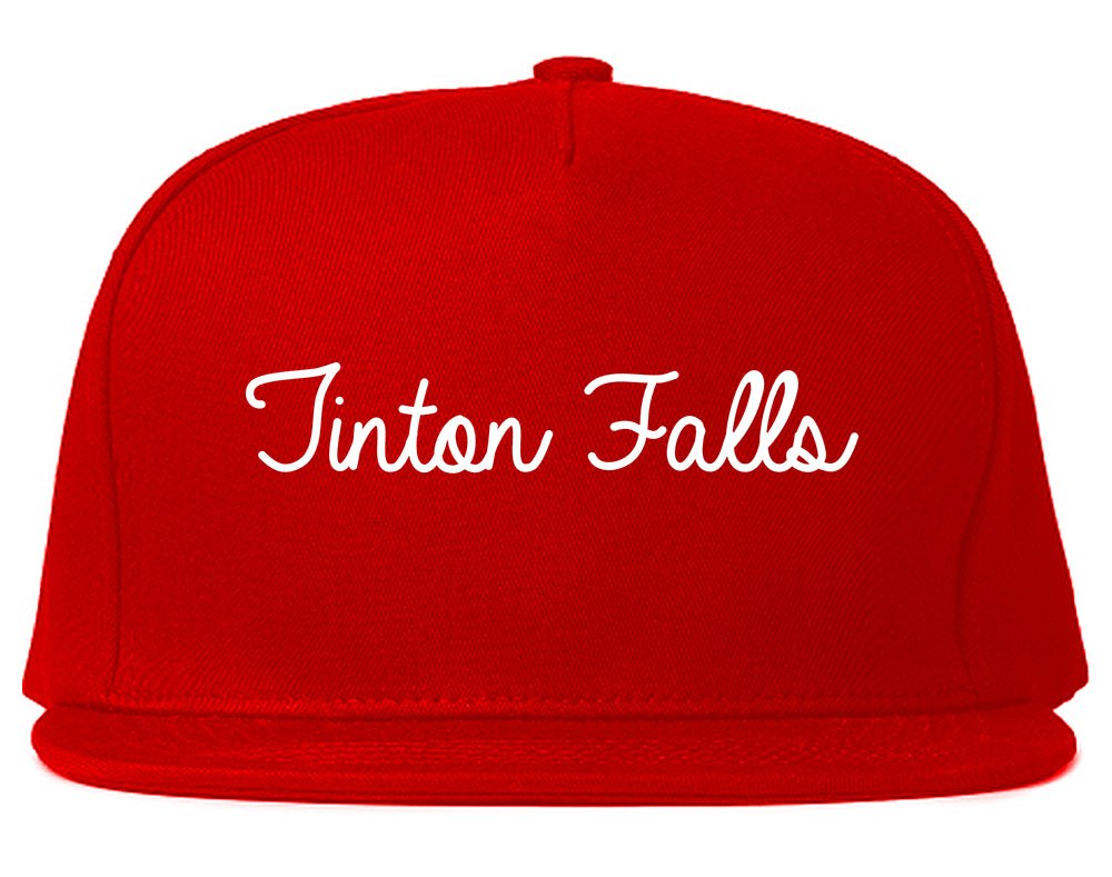 Tinton Falls New Jersey NJ Script Mens Snapback Hat Red