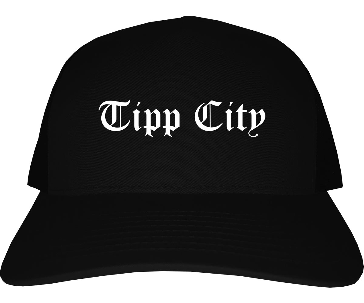 Tipp City Ohio OH Old English Mens Trucker Hat Cap Black