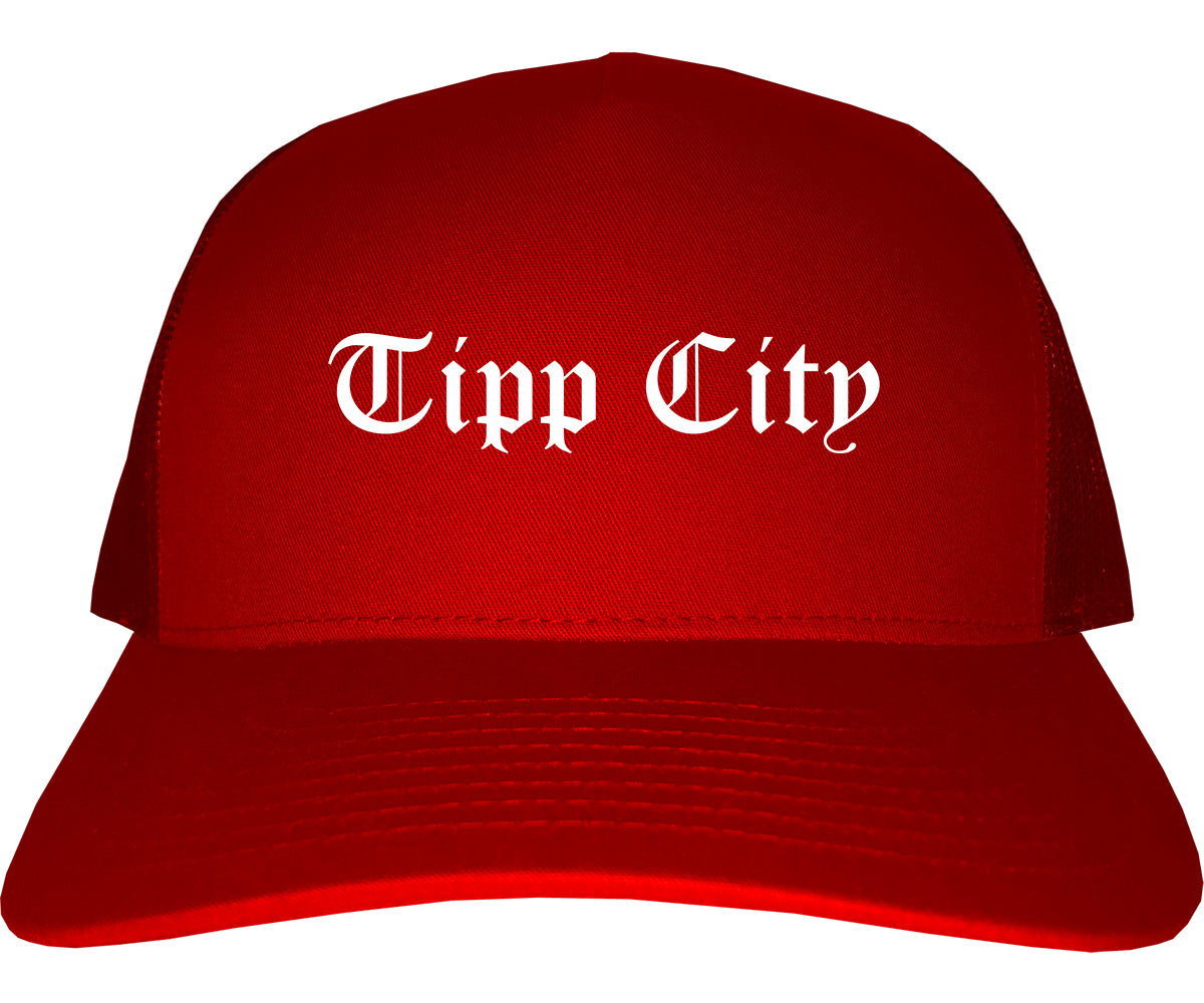 Tipp City Ohio OH Old English Mens Trucker Hat Cap Red