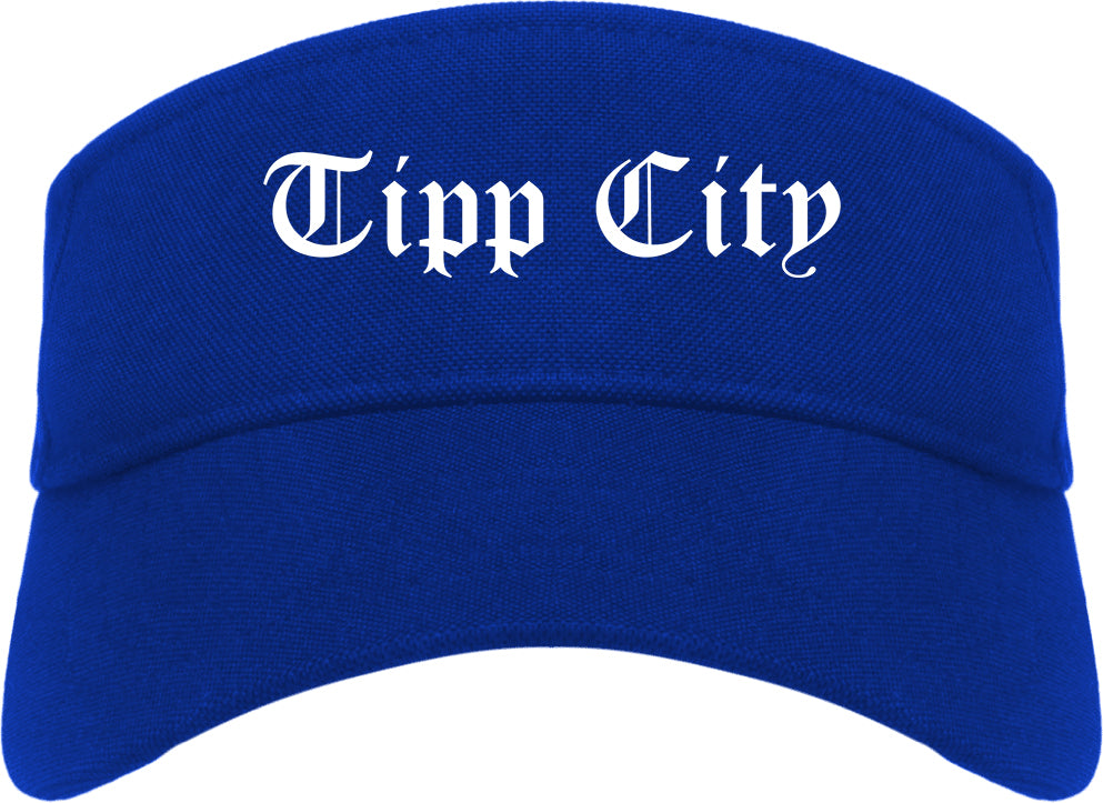 Tipp City Ohio OH Old English Mens Visor Cap Hat Royal Blue