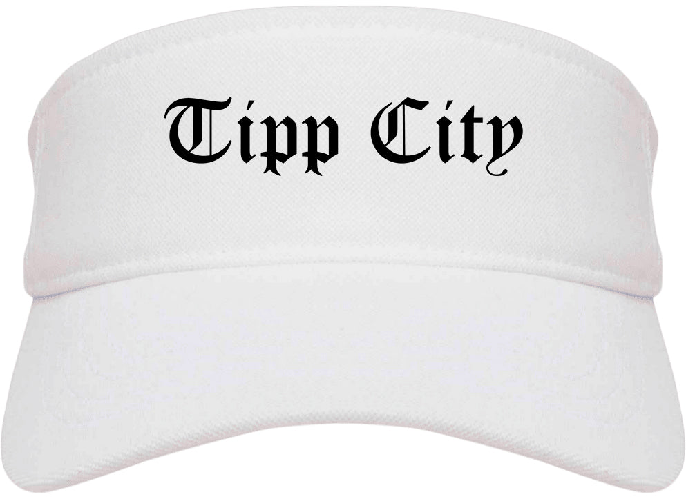 Tipp City Ohio OH Old English Mens Visor Cap Hat White