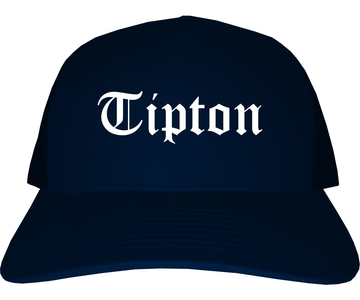 Tipton Indiana IN Old English Mens Trucker Hat Cap Navy Blue