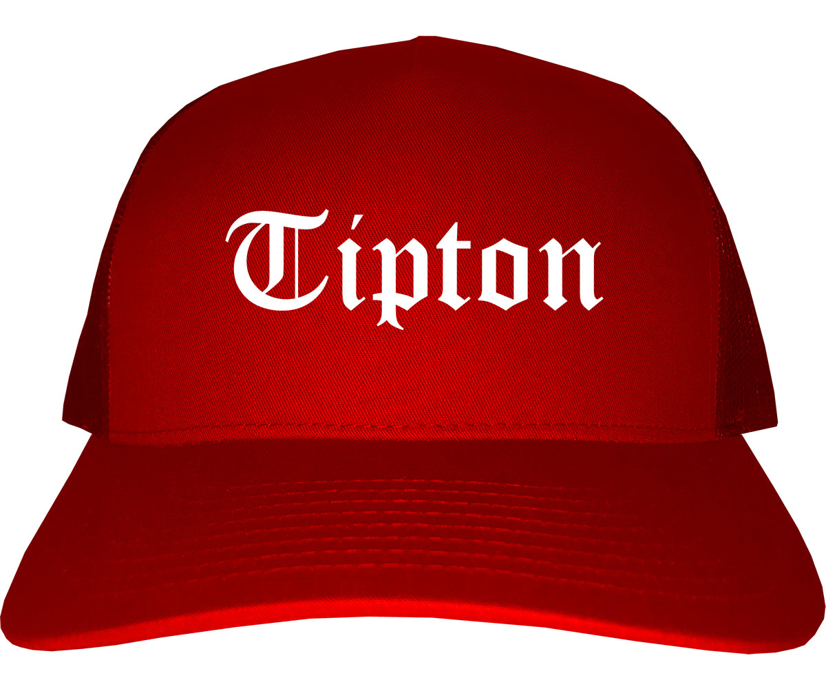 Tipton Indiana IN Old English Mens Trucker Hat Cap Red