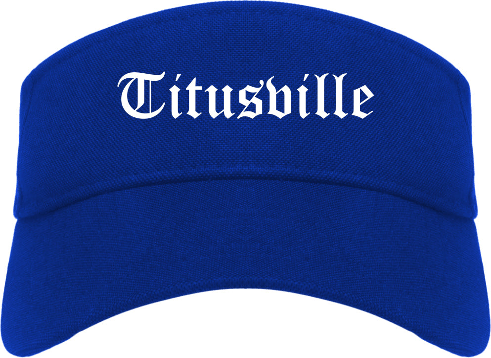 Titusville Florida FL Old English Mens Visor Cap Hat Royal Blue