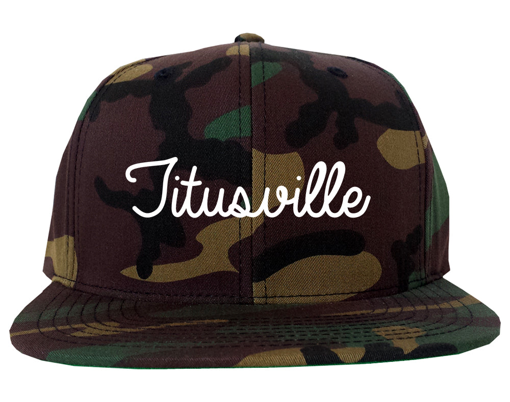 Titusville Pennsylvania PA Script Mens Snapback Hat Army Camo