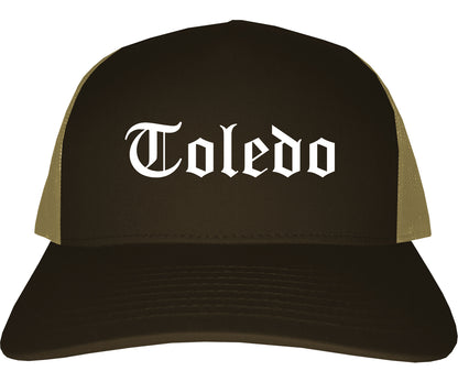 Toledo Ohio OH Old English Mens Trucker Hat Cap Brown