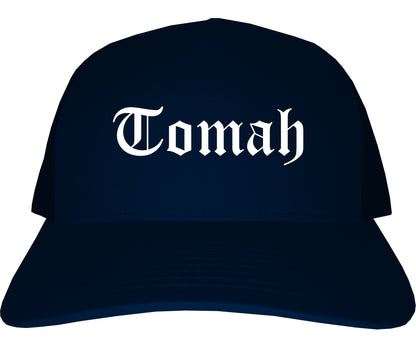 Tomah Wisconsin WI Old English Mens Trucker Hat Cap Navy Blue