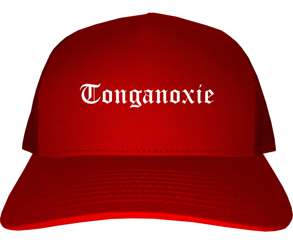 Tonganoxie Kansas KS Old English Mens Trucker Hat Cap Red
