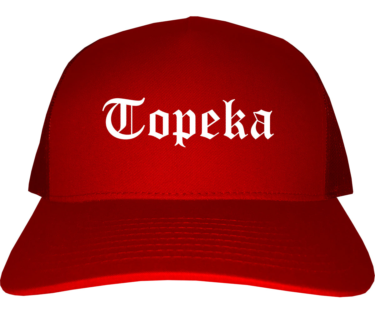 Topeka Kansas KS Old English Mens Trucker Hat Cap Red