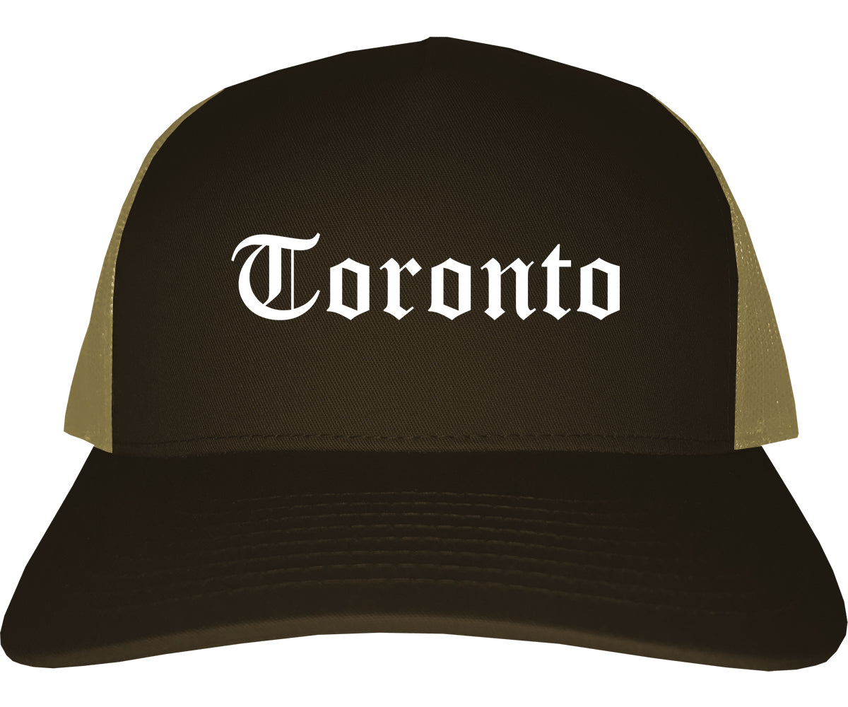 Toronto Ohio OH Old English Mens Trucker Hat Cap Brown