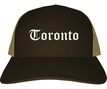 Toronto Ohio OH Old English Mens Trucker Hat Cap Brown