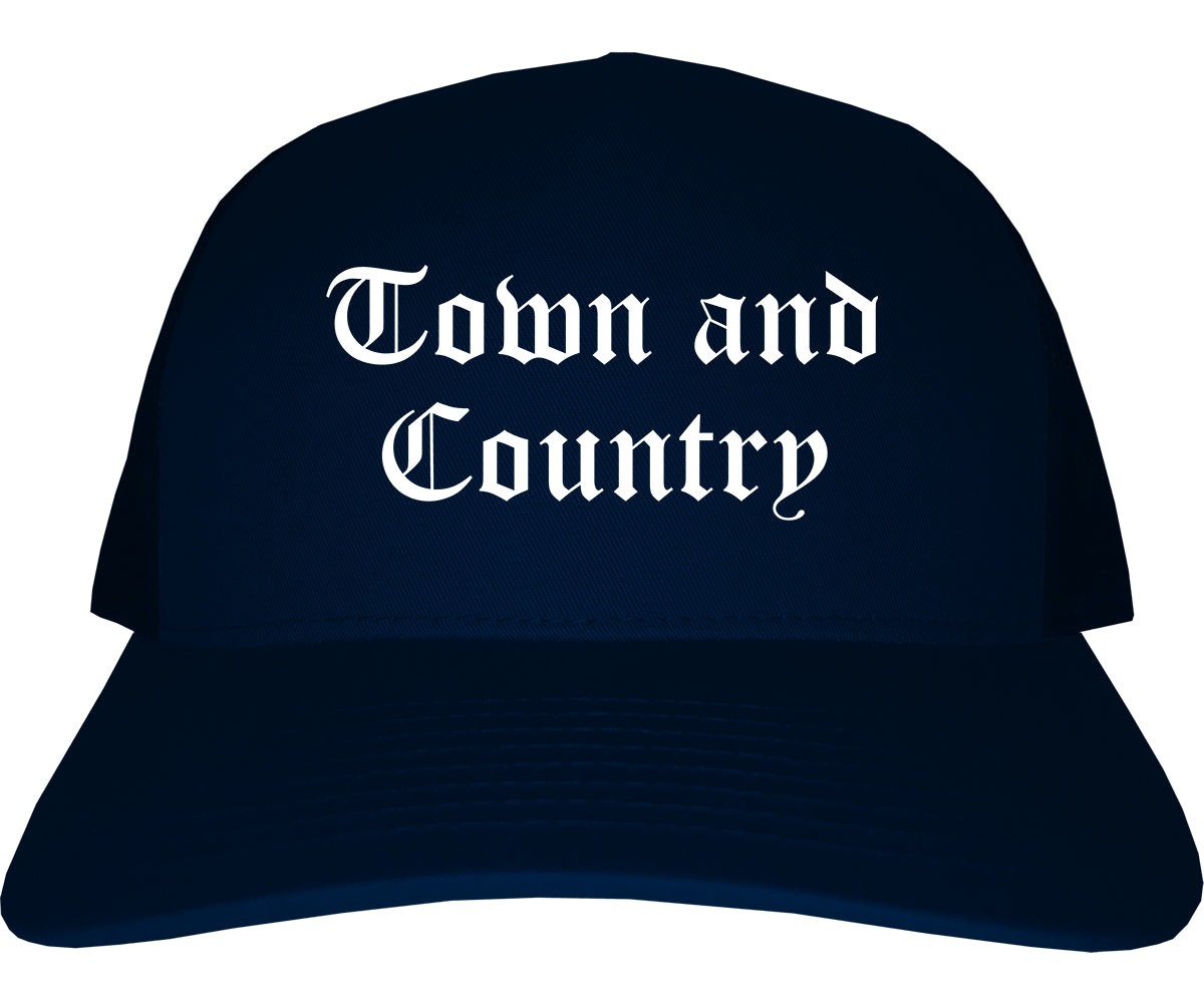 Town and Country Missouri MO Old English Mens Trucker Hat Cap Navy Blue